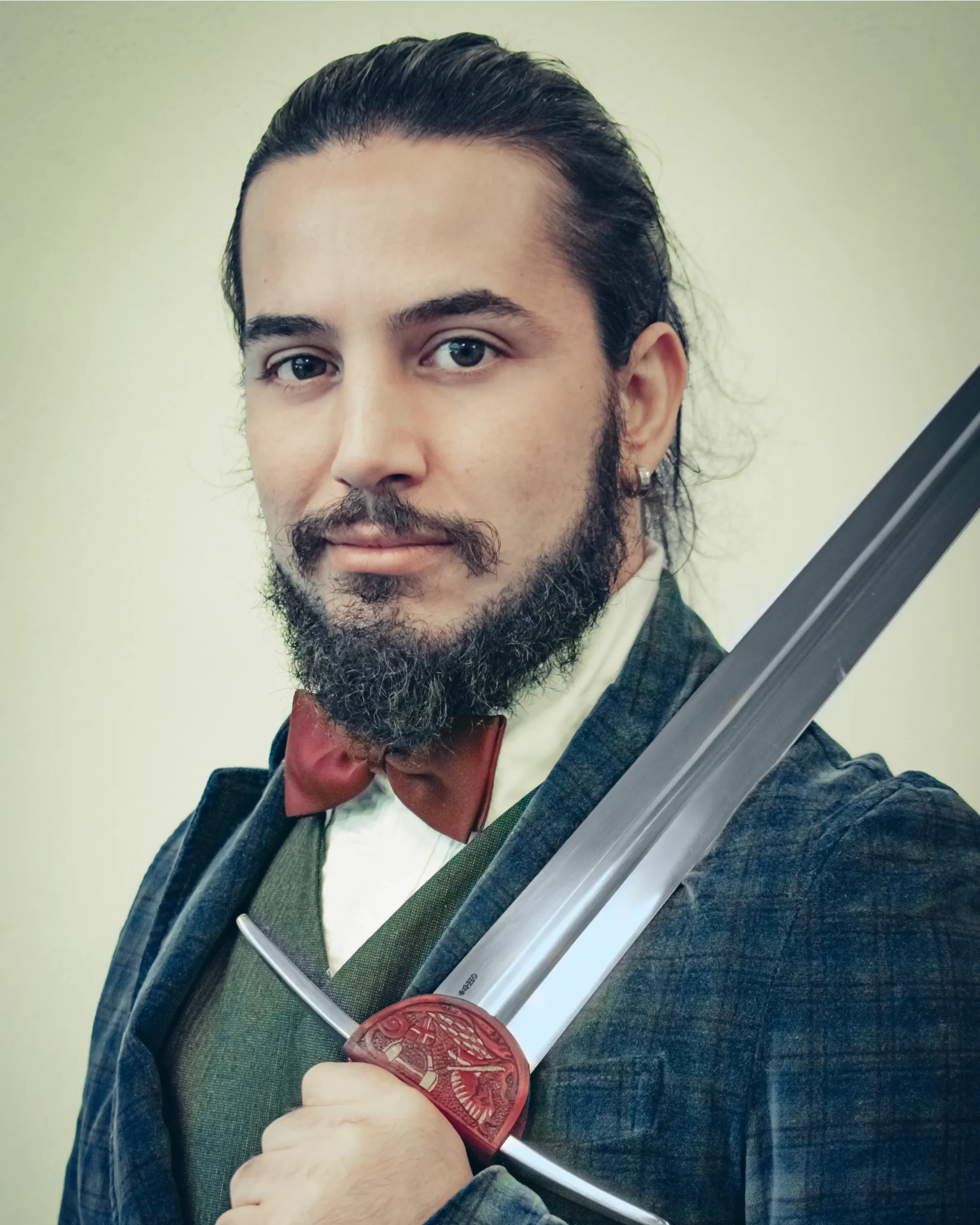 Sergio holding a medieval sword